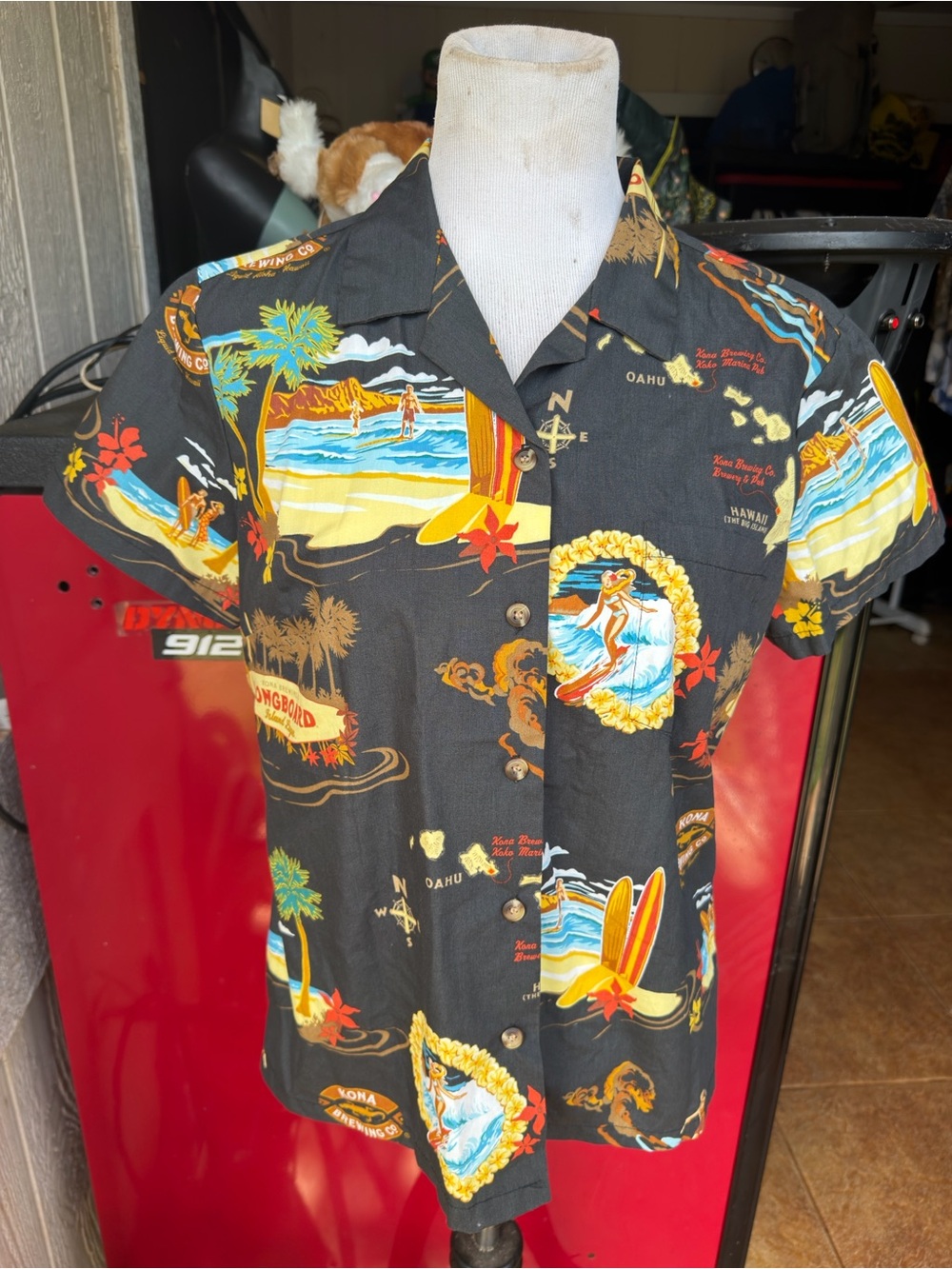 Tori Richard Women’s L Aloha Shirt Kona Brewing Co. Hawaii Surf Print